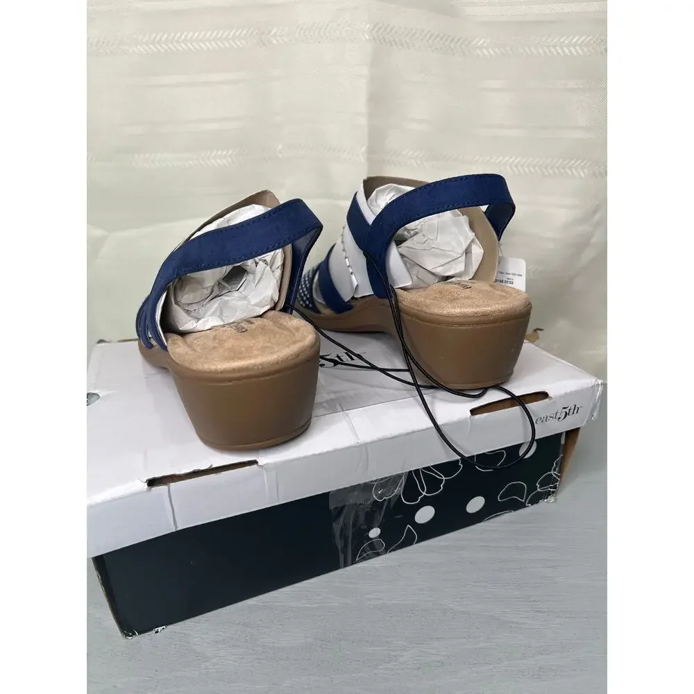 NWT East 5th Womens 11 M Navy Blue Studded Slingback Platform Sandal Shoes